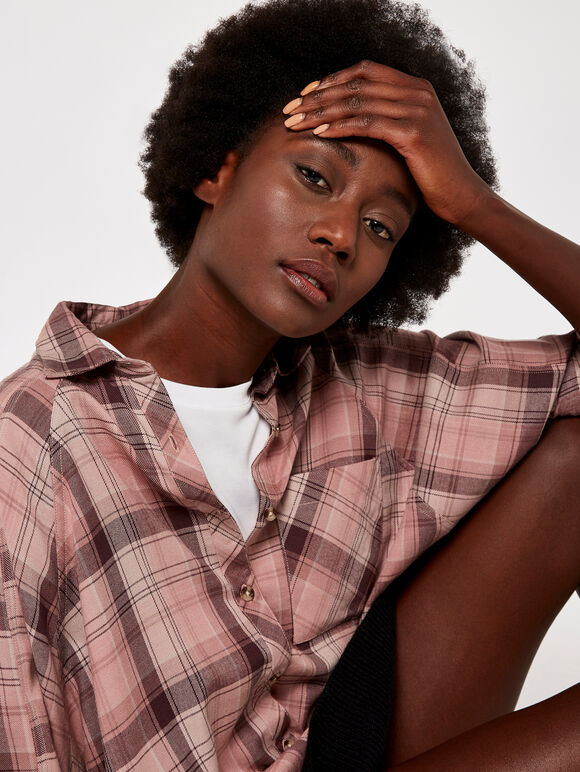 Check Oversized Shirt, Pink, large