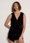 Sequin Velvet Wrap Playsuit, Black, large