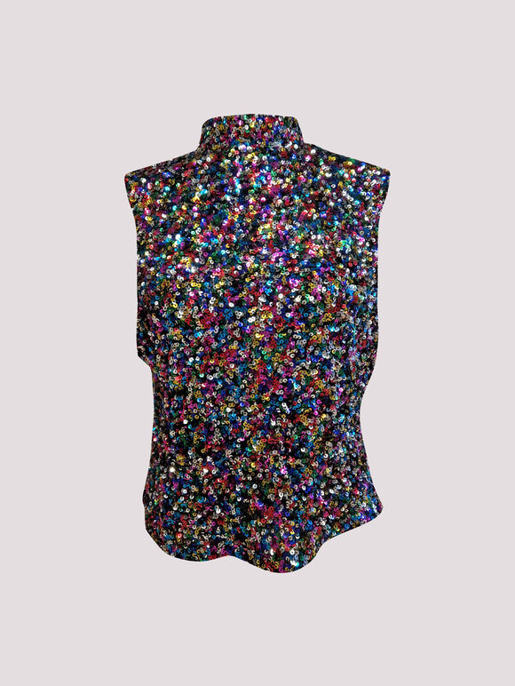 Rainbow Sequin Top, Black, large