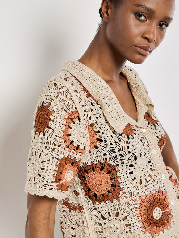 Crochet Squares Cardigan, Stone, large