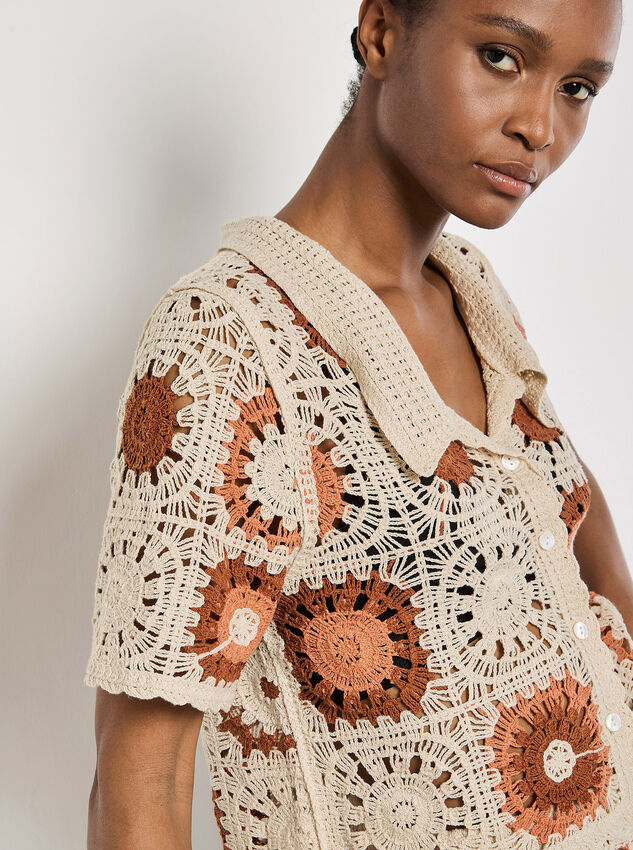Crochet Squares Cardigan, Stone, large