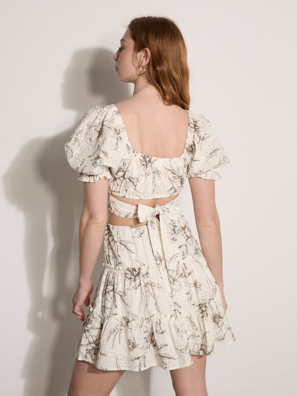 Floral Cotton Broderie Crop Top, Grey, large