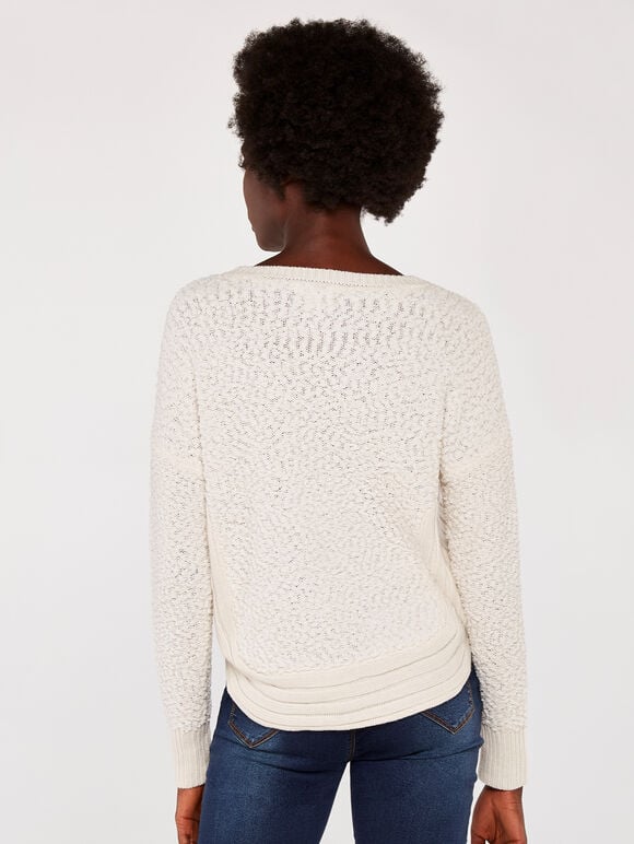 Knitted Grown On Sleeve Jumper, Cream, large