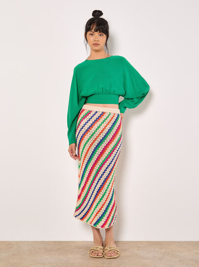 Hand Crocheted Stripe Midi Skirt