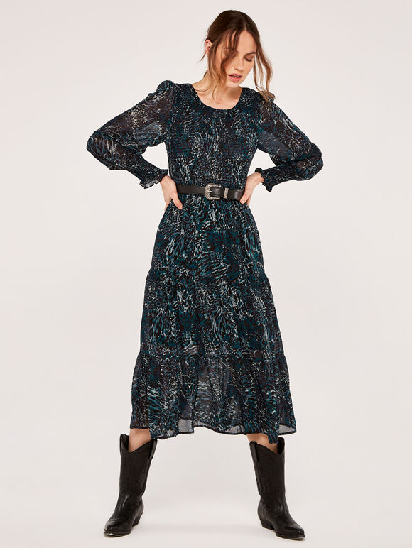 Leopard Print Midi Dress, Green, large