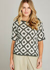 Crochet Short Sleeve Top, Khaki, large