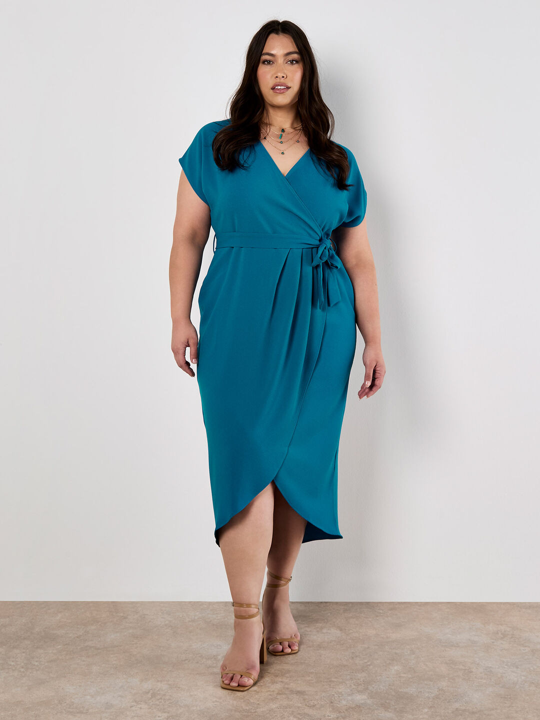 Curve Textured Wrap Midi Dress
