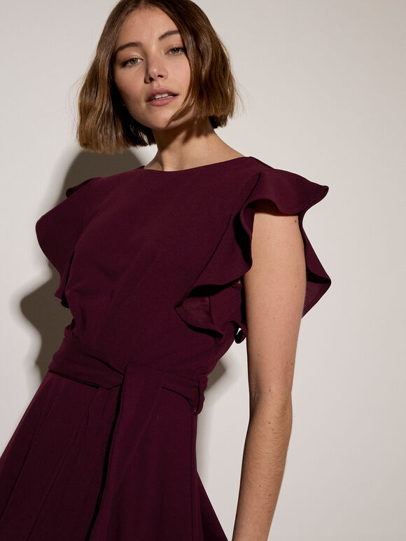 Jersey Crepe Mini Dress, Burgundy, large