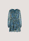 Feather Print Chiffon Mini Dress, Green, large
