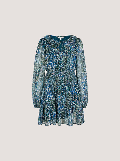 Feather Print Chiffon Mini Dress