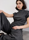Mini Dogtooth High Neck Ruched Top, Dark Grey - Charcoal, large
