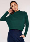 Ribbed Panel Mock Neck Jumper, Green, large