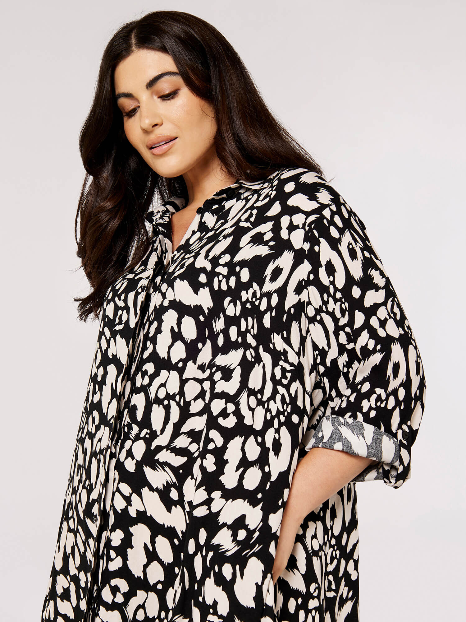 Curve Cheetah Shirt Dress Apricot Clothing
