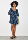 Floral Print Tiered Mini Dress, Navy, large