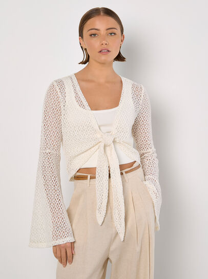 Crochet Mesh Bell Sleeve Cardigan