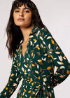 Silhouette Leaf Wrap Mini Dress, Green, large