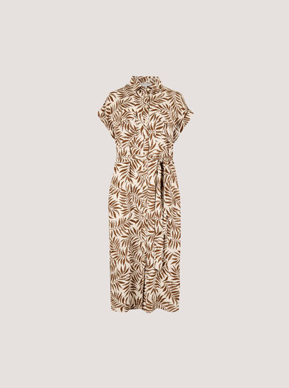 Leaf Print Shirt Midi Dress