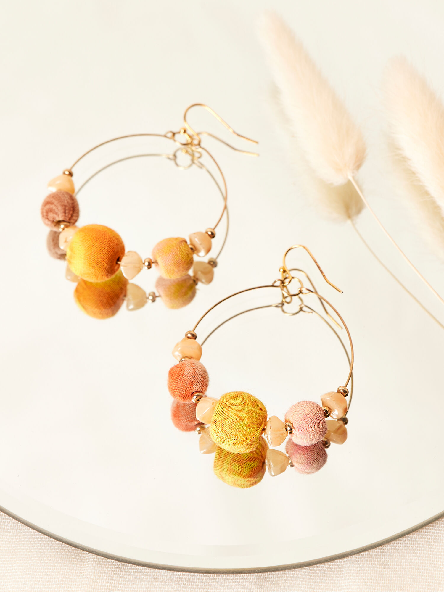 Fabric Covered Hoop Earrings Apricot Clothing