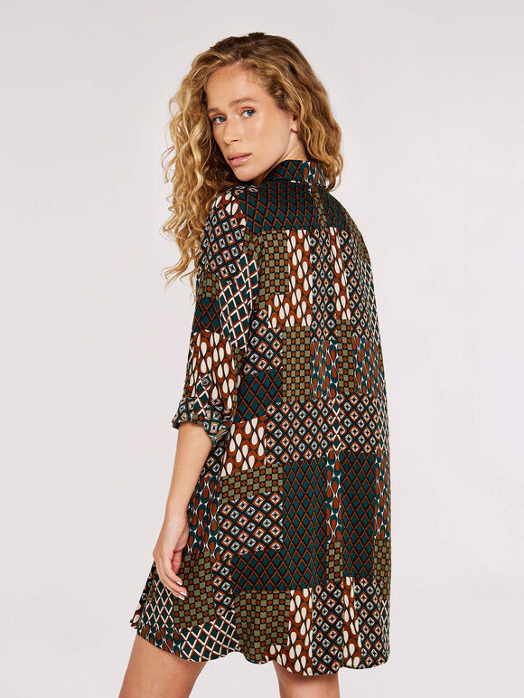 Patchwork Shirt Mini Dress, Rust, large