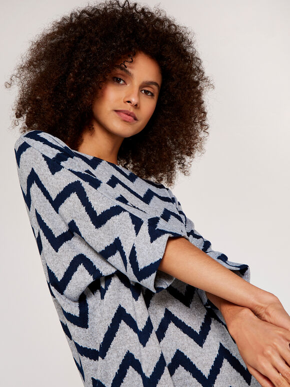 Chevron Stripe Batwing Top, Grey, large