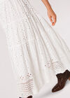 Broderie Cotton Crochet Midi Skirt, White, large