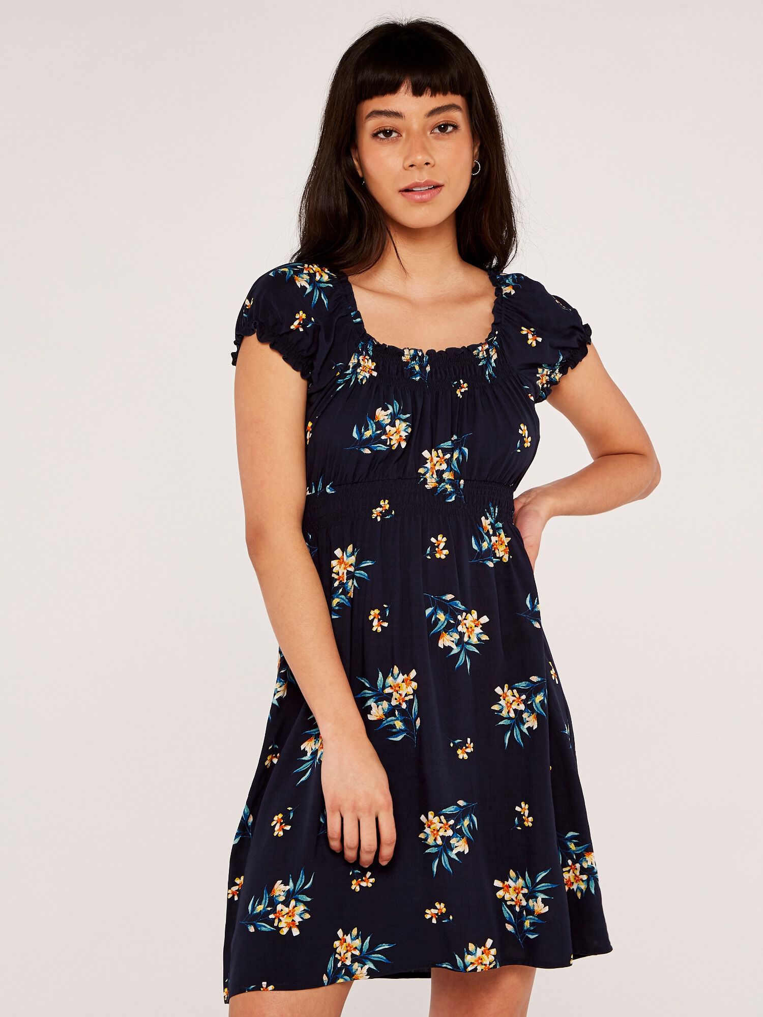 Floral Bunches Milkmaid Dress Apricot Clothing