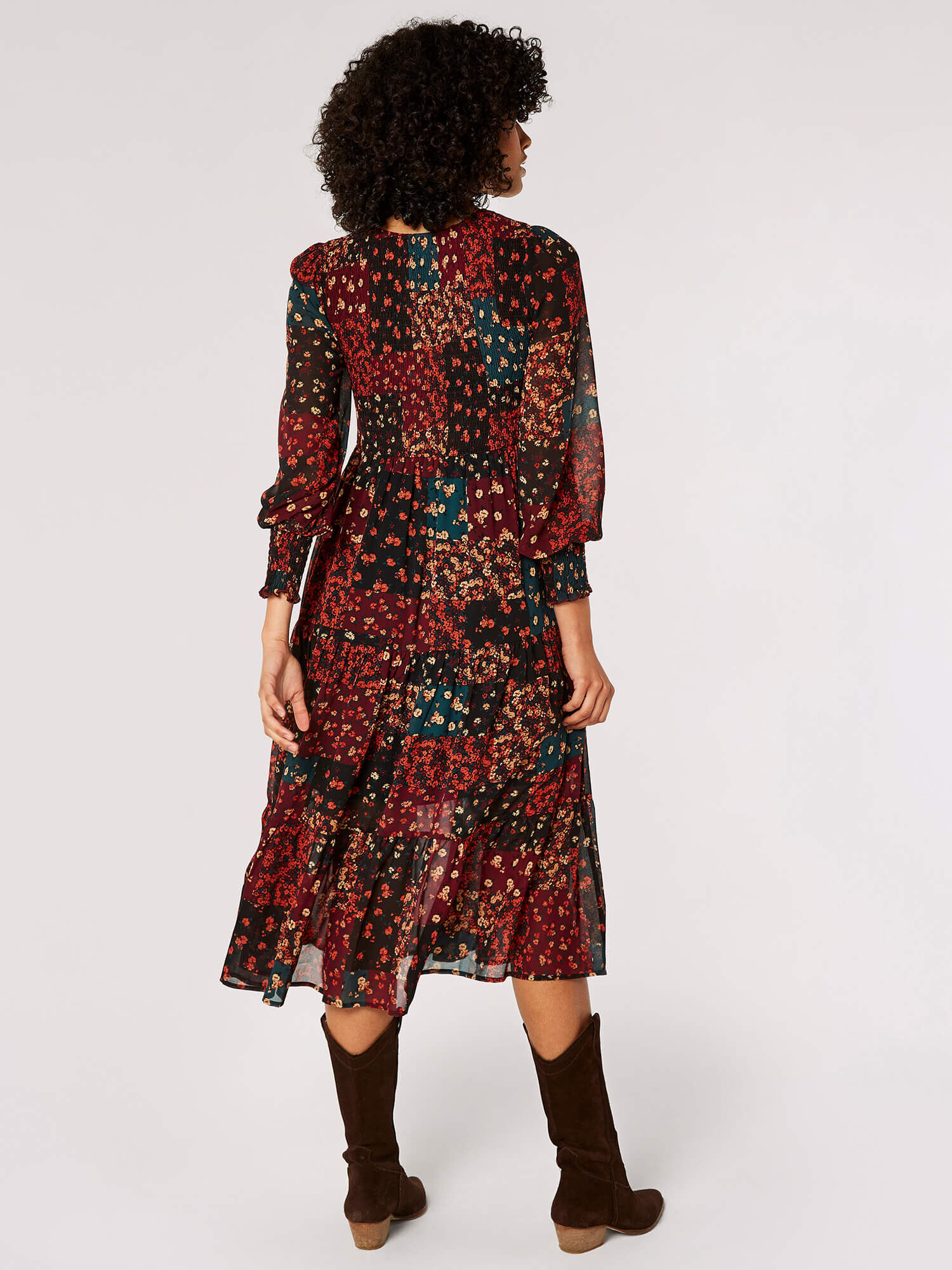 Patchwork Chiffon Midi Dress | Apricot Clothing