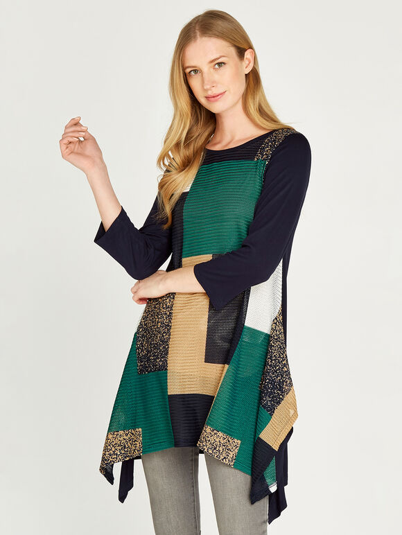 Colour Block Mesh Jersey Top, Green, large