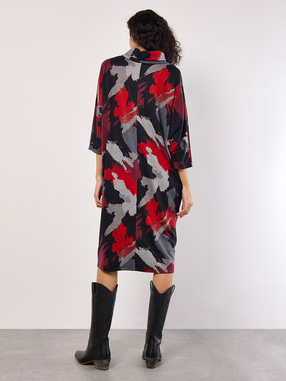 Paint Splash Cocoon Midi Dress, Red, large