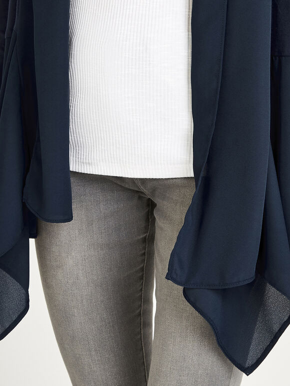 Chiffon Waterfall Hem Cardigan, Navy, large