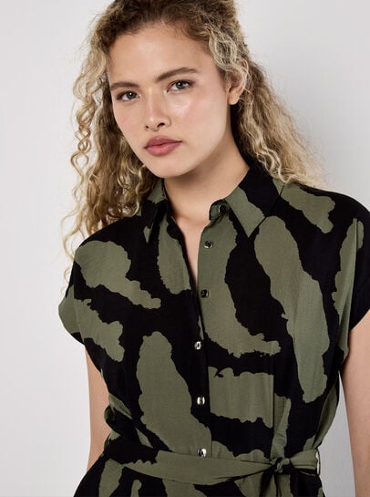 Zebra Print Shirt Midi Dress