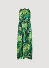 Tropical Leaf Satin Midi Dress, Navy, large