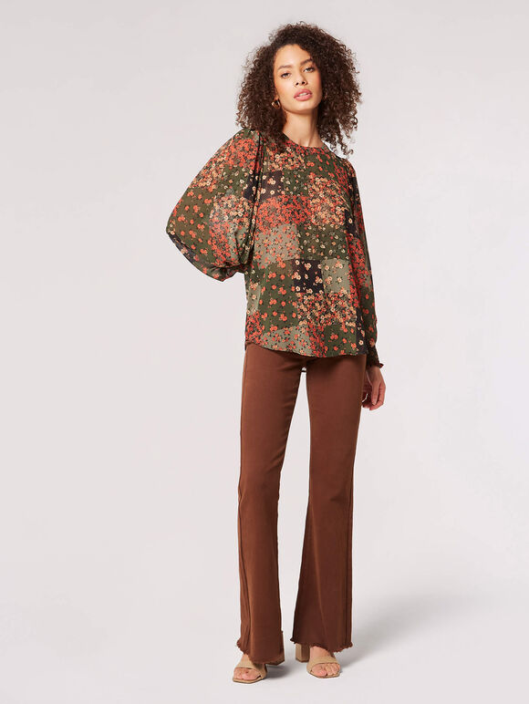 Patchwork Ditsy Floral Top, Green, large