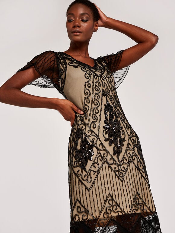 Embellished Tassel Dress, Stone, large