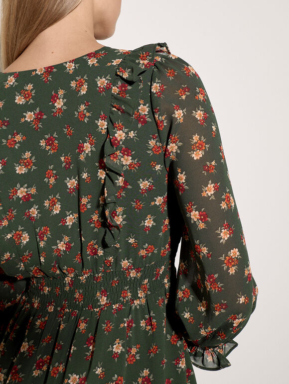 Vintage Ditsy Floral Mini Dress, Green, large