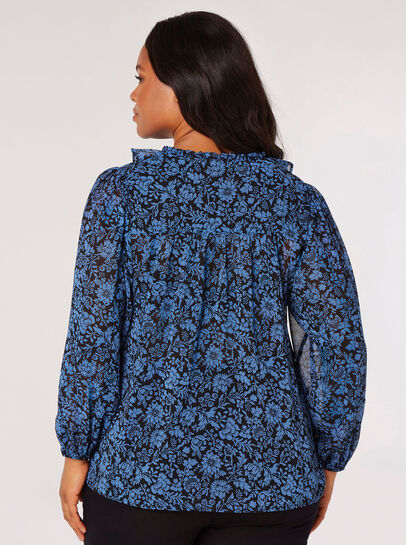 Curve Floral Silhouette Ruffle Blouse