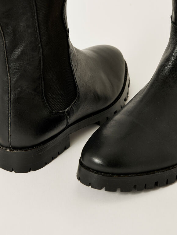 Black Knee High Platform Boots, Black, large