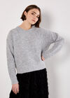 Bow Back Shimmer Fluffy Jumper, Grey, large