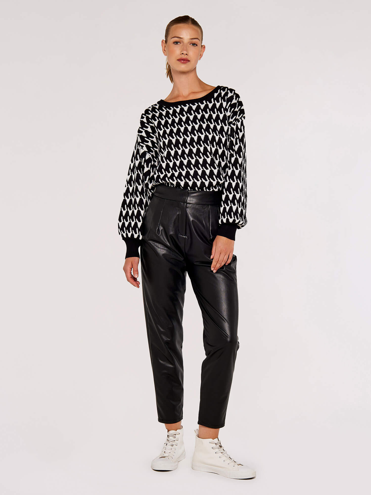 Leather look clearance tapered trousers