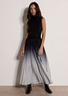 Ombre Pleated Midi Skirt, Black, large