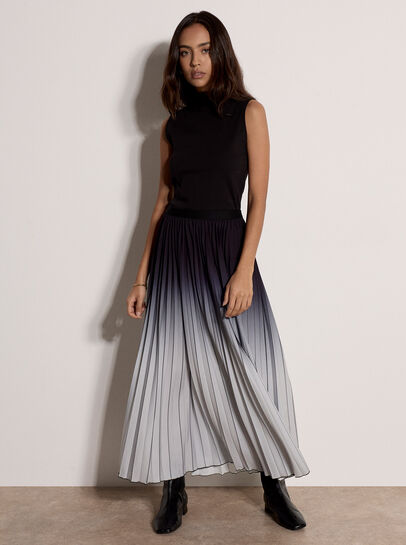 Ombre Pleated Midi Skirt