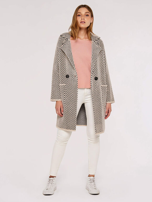 Chevron Fuzzy  Coatigan, Stone, large