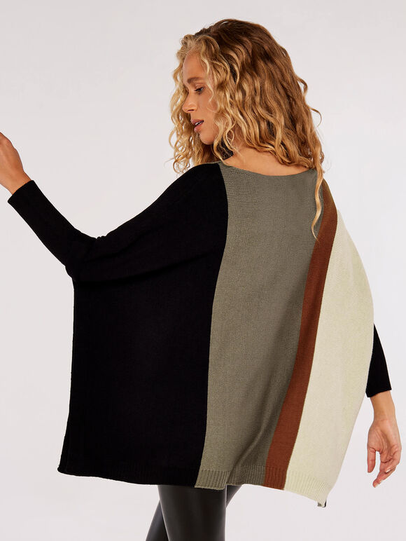 Oversized Colourblock Jumper, Khaki, large