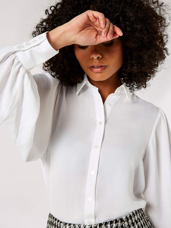 Balloon Sleeve Shirt, White, large
