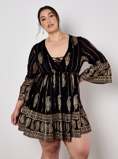 Paisley Shimmer Mini Dress