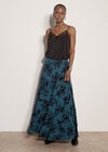 Floral Silhouette Crepe Maxi Skirt, Teal, large