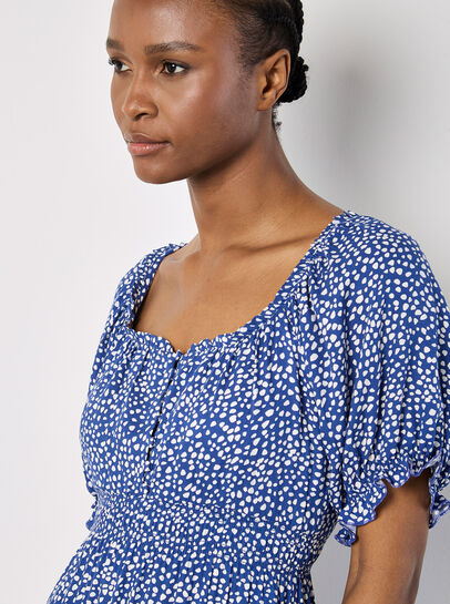 Spot Print Milkmaid Midi Dress
