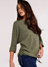 Soft Touch Drawstring Batwing Top, Khaki, large