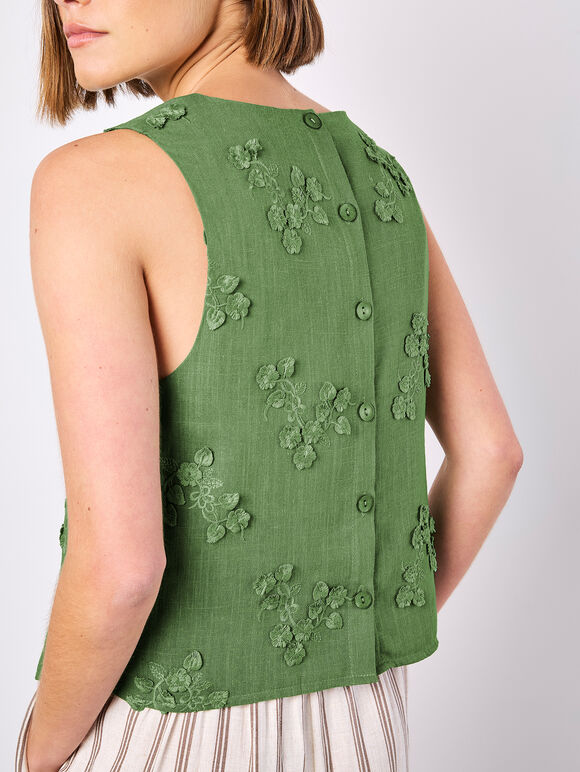 Floral Embroidered Shell Top, Green, large