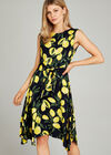 Navy Lemon Print Knot Front Dress, Navy, large